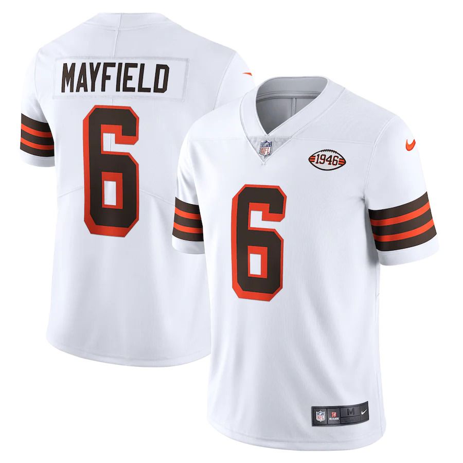 Men Cleveland Browns #6 Baker Mayfield Nike White 1946 Collection Alternate Vapor Limited NFL Jersey